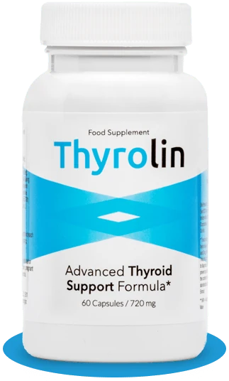 Envase de Thyrolin, un suplemento para la salud tiroidea